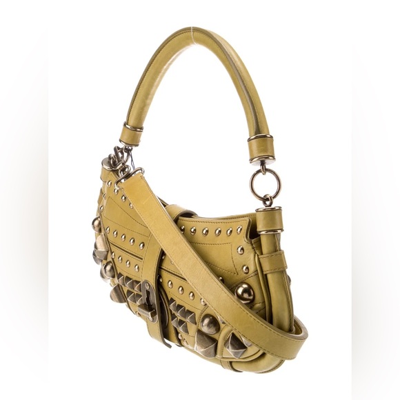 Burberry Prorsum Green Leather Studded Shoulder Bag - Picture 3 of 6